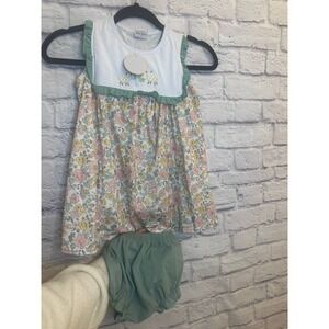 NWT Abby & Evie Girls Easter Sheep Floral Ruffle Dress & Bloomer Set Size 4